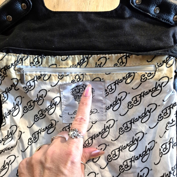 Vintage Ed Hardy Black Skull Tote/Messenger Bag - Picture 11 of 16